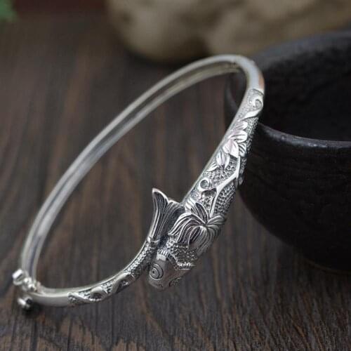 925 soild Sterling Silver Women Girl cute fish Cuff bangle bracelet A3954