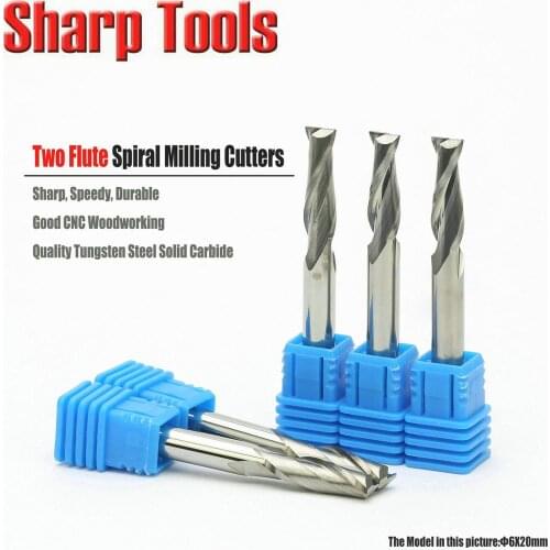 10 pcs 6*20MM 2 Flutes Spiral End Mill, Tungsten Steel Carbide Engraving Bits, Wood CNC Cutters, Engraving Carving Tools Machine