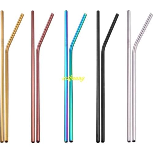 100pcs/lot 6*240mm Colorful Stainless Steel Straw bend & straight drinking straws 9.5" beer straw For 20 oz 30oz cup