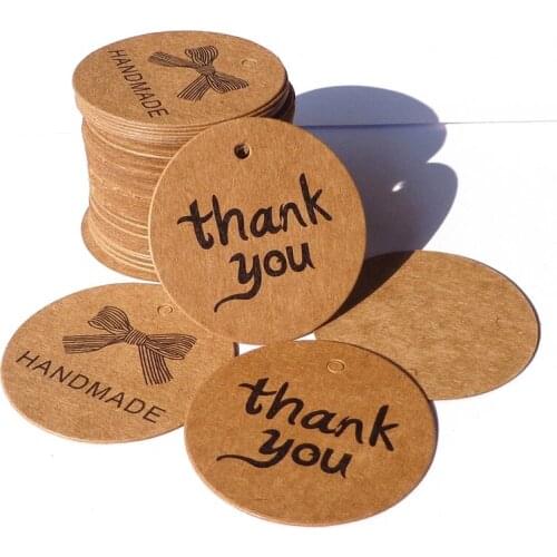 500pcs Kraft Gift Tags Round Thank You Handmade Paper Cards DIY Gift Decoration Hang Tags Wedding Party Wrapping Labels Supplies