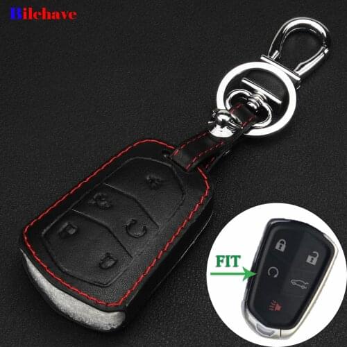 Bilchave 5 Buttons Remote Car Hand-stitched leather Case Cover Fob For Cadillac CTS XTS ATS ATS-L XLS SRX Keychain Holde