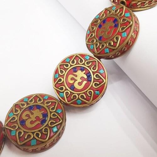 Handmade Brass Retro Nepal Tibetan Antique Golden Round Pendant Charms Beads for Necklace Bracelet Earring DIY Jewelry Making