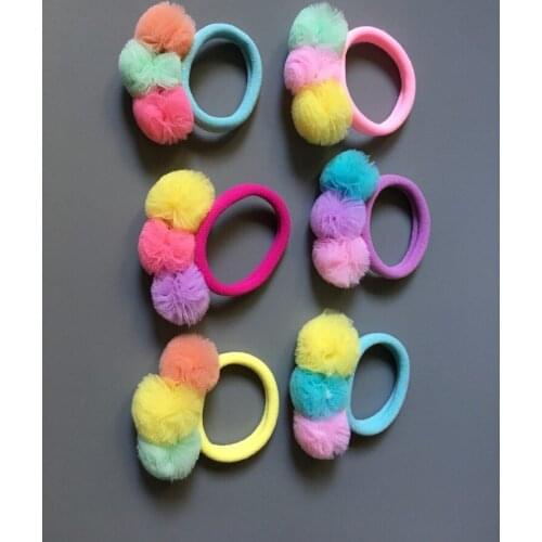 Boutique 30pcs Fashion Cute Assorted Tulle Pom Pom Ponytail Holder Elastic Hair Bands Princess Headwear Girls Hair Accessories