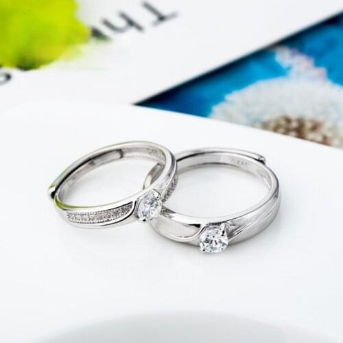 Pure silver open couple ring simple fashion ring inlaid with diamond ring