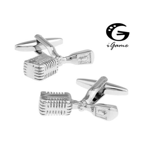 Designer Silver Colour Novelty Music Tool Microphone Style Cuff Links