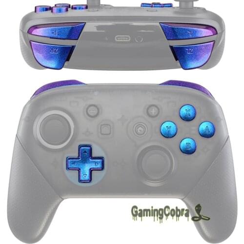 EXtremeRate Purple Blue Chameleon Glossy Repair ZR ZL L R Keys Full Set Buttons with Tools for Nintendo Switch Pro Controller