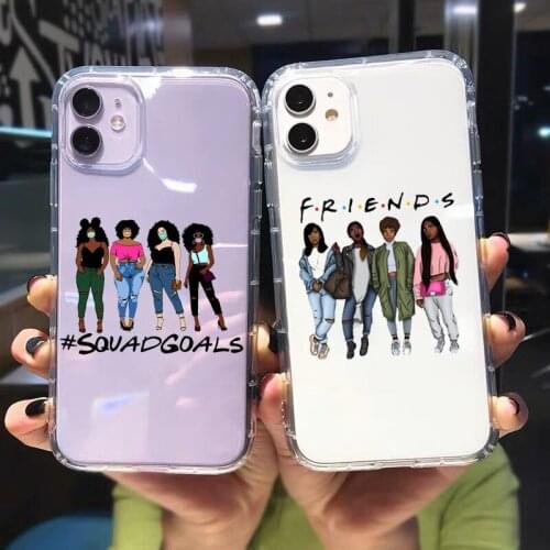 GYKZ Fashion Black Girl Transparent Phone Case For iPhone 12 11 Pro XS MAX X SE20 X XR 7 6 8Plus Cute Friends Soft TPU Cover Bag