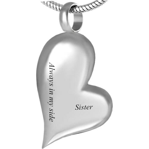 IJD8032 Always in my heart Custom Stainless Steel Heart Cremation Souvenir Pendant for Ash Urn Memorial Necklace for Gift