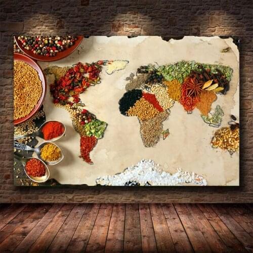 World Map Kitchen Creative Decor Poster Canvas Prints Wall Decoration Modern Pictures for Home Room Design Wall Art Cuadros