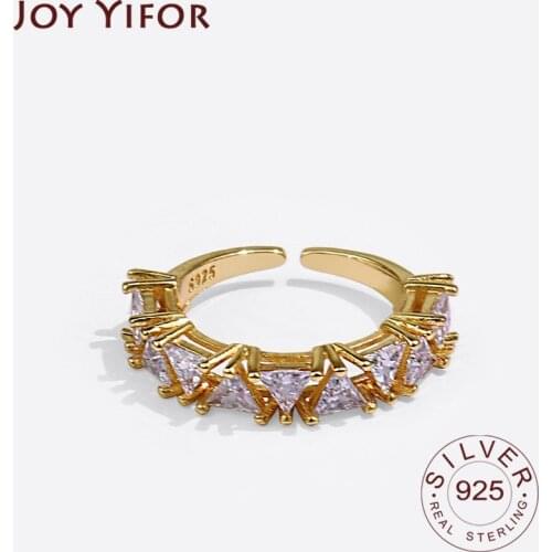 925 Sterling Silver Rings Gold Color CZ Zircon Interware Opening Handmade Ring Fashion Fine Jewelry