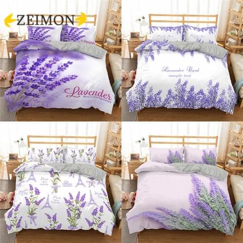 ZEIMON Lavender Flower Bedding Set Purple Duvet Cover King Queen Size Quilt Cover Adult Child Bedclothes Comforter Cover 2/3Pcs