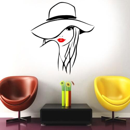 Beautiful Fashion Girl Face Beauty Salon Wall Sticker Vinyl Interior Home Decor Girls Room Makeup Decals Removable Mural 4687