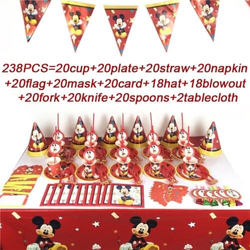 Red Party Supplies Mickey Mouse Napkins Hats Fork Knife Plate Kids Birthday Party Decorations Set Mickey Mouse Theme Tablecloth
