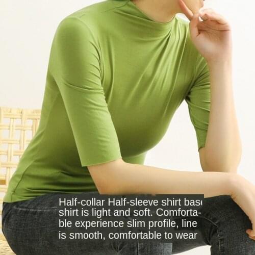 2020 Summer fashion Modal T-shirt Womens Fashion Half-Sleeve Shirt Top Half-Collar slim sexy Solid Color Bottoming Shirt lady