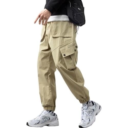 Men Cargo Pants Side Pockets Khaki 2021 Streetwear Casual Baggy Hip Hop Trousers