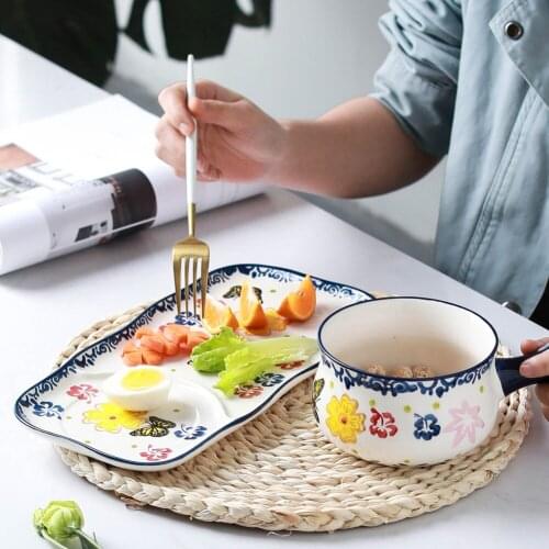 Bowl and Plate Set Ceramic Tableware Set Hand-painted Tableware Household Western Food Plate Breakfast Plate Bread Plate Bowl