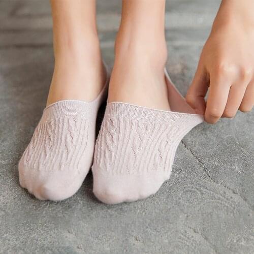 New Lady Casual Breathable Ankle Boat Socks Girls Fashion Invisible Non-slip Cotton Low Cut Candy Color No Show Slipper Socks