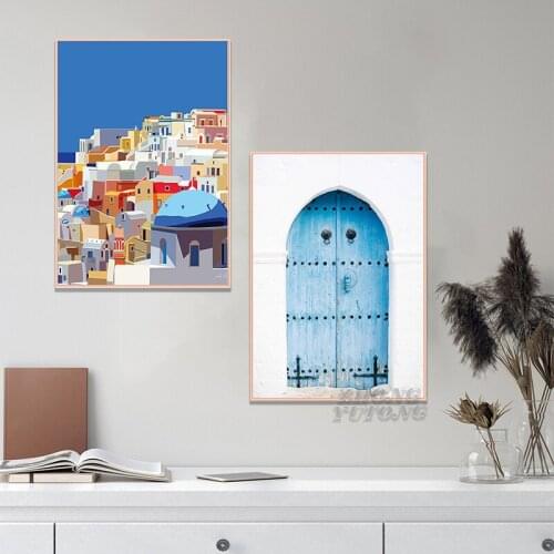 Santorini Prints Greek Islands Oia Santorini Greece Wall Art Canvas Painting Colorful Artwork Mediterranean Decor