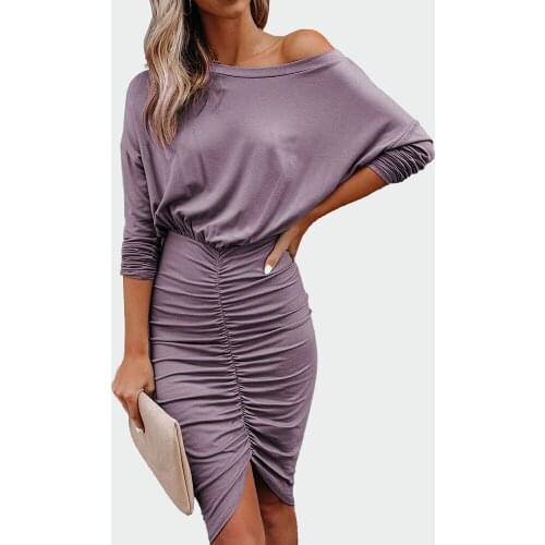 Casual Office Lady Dresses Spring Autumn Solid Color Crew Neck Long Sleeve Bodycon Dress Womens clothing