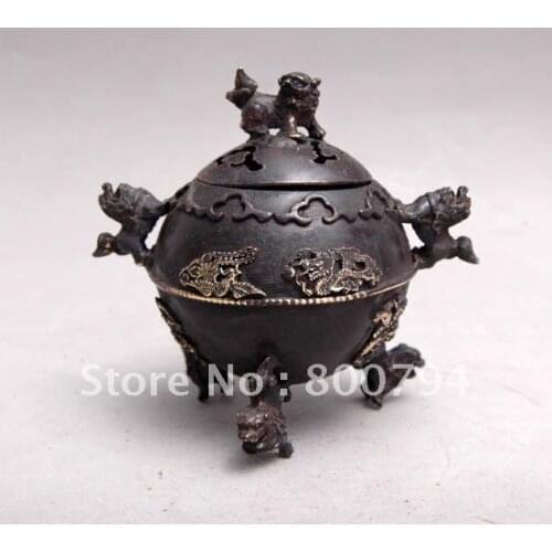 Old Collectable Qing Dynasty copper Dragon Incense Stove\Censer,with carved, Free shipping