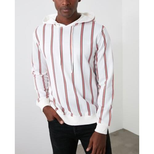 Mens Striped Hooded Loose Fit Sweatshirt With Hood two color options mens casual streetwear style