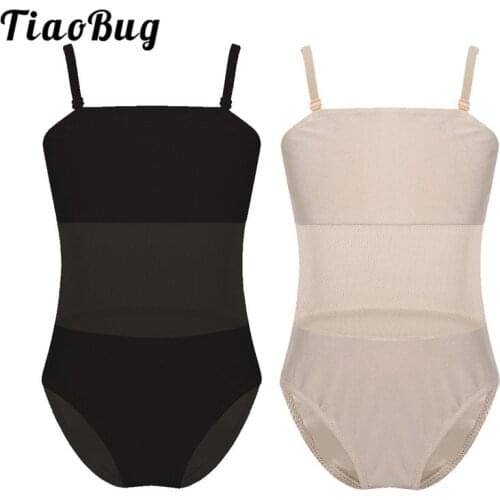 TiaoBug Kids Adjustable Spaghetti Straps Ballet Gymnastics Leotard Girls Mesh Splice Gym Bodysuit Underwear Children Dance Wear