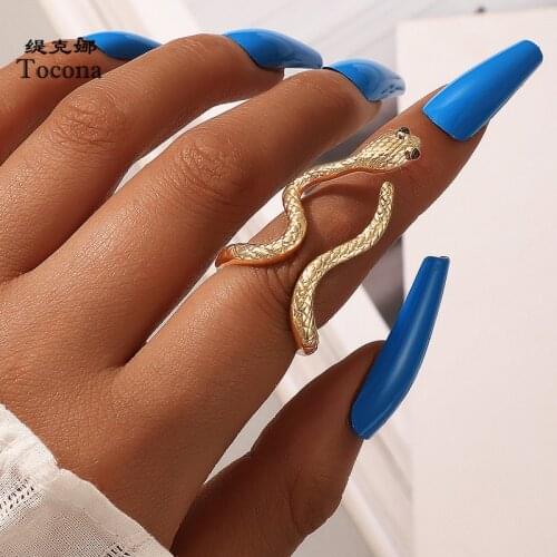 Tocona Punk Snake Adjustable Gold Rings for Women New Trendy Alloy Geometric Single Open Joint Ring Party Jewelry Anillo 18509