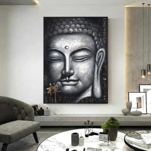 Vintage Buddha Paintings On Canvas Chinese Style Buddhism Wall Art Religion Figure Poster Back and White Pictures for Home