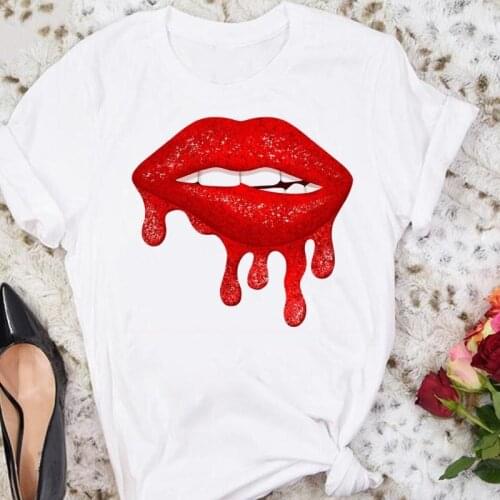 Women Cartoon Watercolor Lip Sexy Trend Cartoon Summer Sweet Tshirts Fashion Clothes Stylish T Top Lady Print Tee T-Shirt