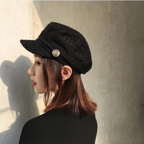 New Hot Women Fashion Spring Autumn Outdoor Casual Tweed Plaid Beret Hats Cotton And Wool Vintage Sunshade Flat Top Hats