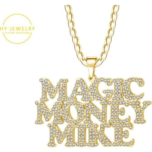 Custom Name Women Hip Hop Iced Out Necklaces For Men Charms Pendants With Gold Stainless Steel Necklace Cuban Link Chain Jewelry