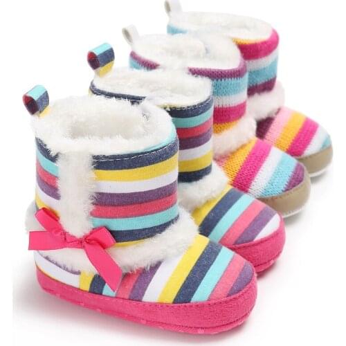 Winter 0-1 striped snow boots warm soft shoes baby toddler shoes