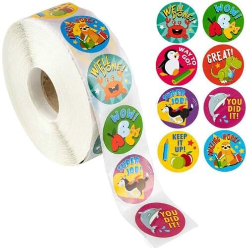 1Inch 500pcs Reward Stickers Encouragement Sticker Roll for Kids Motivational Stickers with Cute Animals For Students Teachers