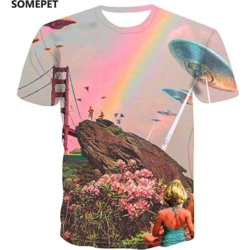 2020 Fashion T-Shirt MenS And WomenS Street Fashion Short Sleeve Rainbow Landscape Leisure Top MenS T-Shirt