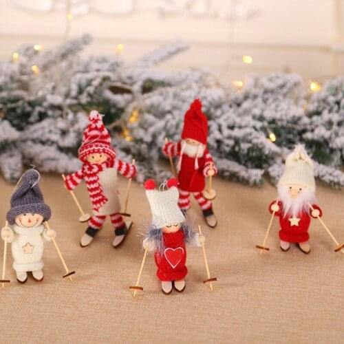 2020 Christmas Tree Pendant Mini Doll Christmas Decoration Figurine Christmas Decorations Skiing Wooden Toy Doll LX8586