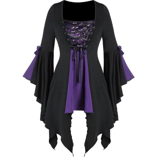 2021 Medieval Gothic Caribbean Renaissance Sequins Decorated Color Blocking Bowknot Lace Top Irregular Dress