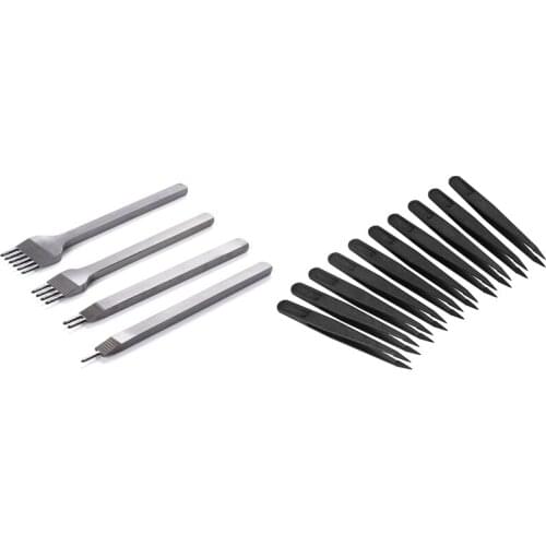 4 Pcs 3mm Punching Tools for Leather Crafts 1+2+4+6 Tips & 10 Pcs Black Plastic Tip Head Anti Static Tweezer 12cm Length
