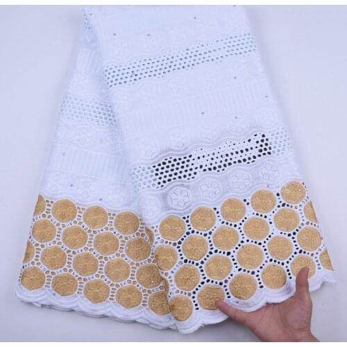 White And Gold African Lace Fabric 2020 High Quality Swiss Lace Fabric With Stones Nigerian Lace Fabrics For Dress 5 Yards S1967