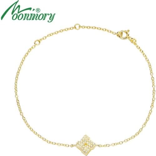 Moonmory 925 Sterling Silver Pave Love Knot Bracelet For Women Crystal Zircon Fine Chain Jewelry Adjustable Bracelet Wholesale