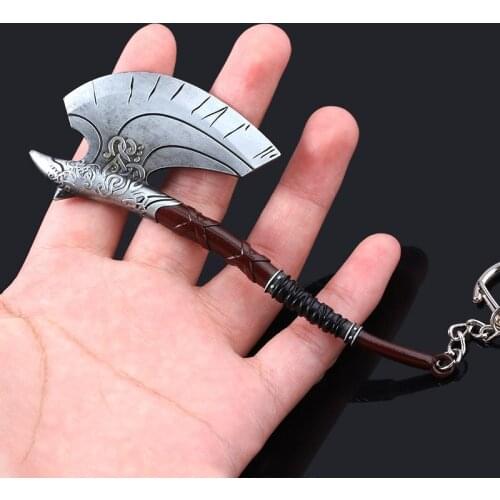 God Of War Kratos Axe Keychain Metal Weapon Model Pendant Keyring Car Motorcycle Cosplay Jewelry Accessories Gift