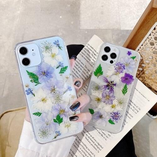 Real Dry Flower Glitter Phone Case for IPhone 11 12 Pro Max Transparent Cases for IPhone 12 Pro XS Max X XR 8 7 Plus Soft Cover