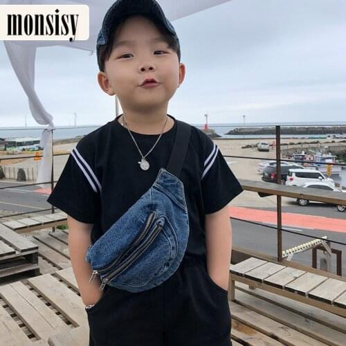 Monsisy 2020 Kid Denim Waist Bag For Girl Boy Fashion Fanny Pack Women Zipper Pocket Belt Bag Phone Pouch Children Wasit Pack