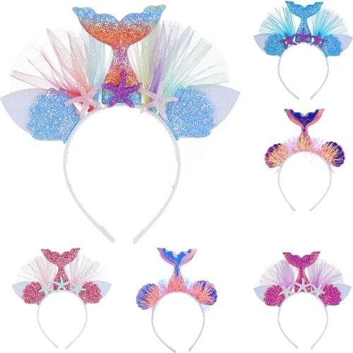 Children Romantic Mermaid Party Crown Headband Hat Girl Birthday Party Mermaid Hair Accessories Mermaid Tail Headband