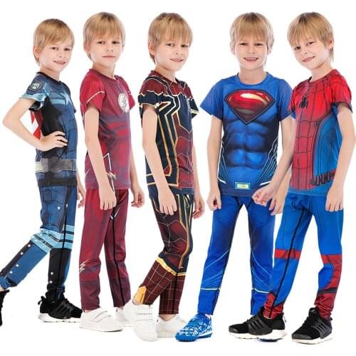 Kids Compression Shirt Pants Set MMA Jiu Jusit Muay Thai Boxing Jerseys Cosplay Boys Childrens Exercise Training Sport Suit
