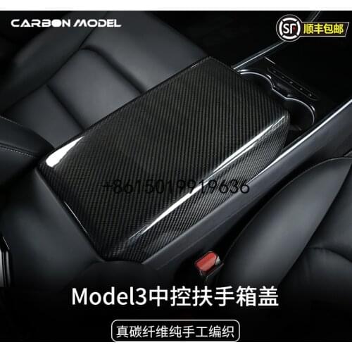 For Tesla Model 3 2021 carbon fiber armrest box cover refitting interior control armrest box cover accessories