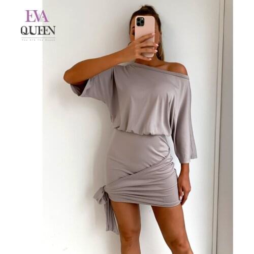 EvaQueen Solid Ruched Patchwork Mini Dress For Women Drawstring Irregular Bodycon Dresses Backless Loose Fit Sexy Party Vestidos