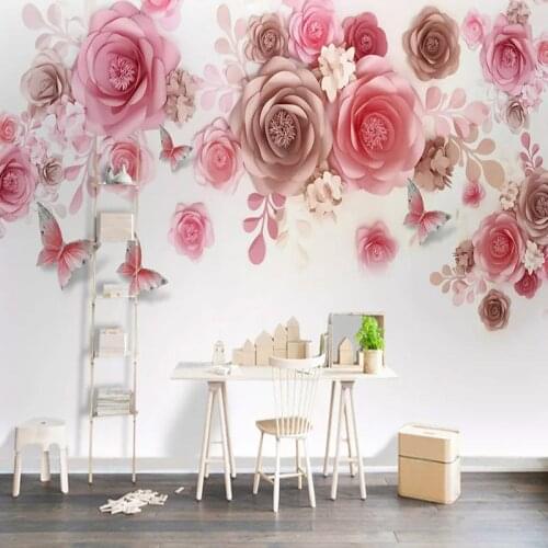 European Style Hand Painted Red Flowers Mural Wallpaper 3D Living Room TV Wedding House Romantic Decor Self-Adhesive 3D Stickers