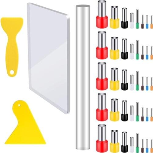 44 Pcs Pottery Tools Acrylic Clay Pressure Plate Rubbing Sticks Combined Round Mold Mud Cutter for Handmade Majolica Arts