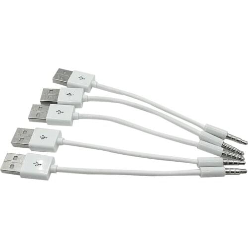 3.5mm Jack/Plug to USB 2.0 charger Data Cable M Audio Headphone Adapter Cord for ipod shuffle 3rd 4th 5th 6th 7th 100pcs