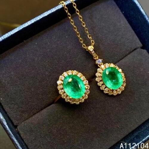 KJJEAXCMY fine jewelry 925 sterling silver natural emerald women noble exquisite flower large gem ring pendant suit support dete